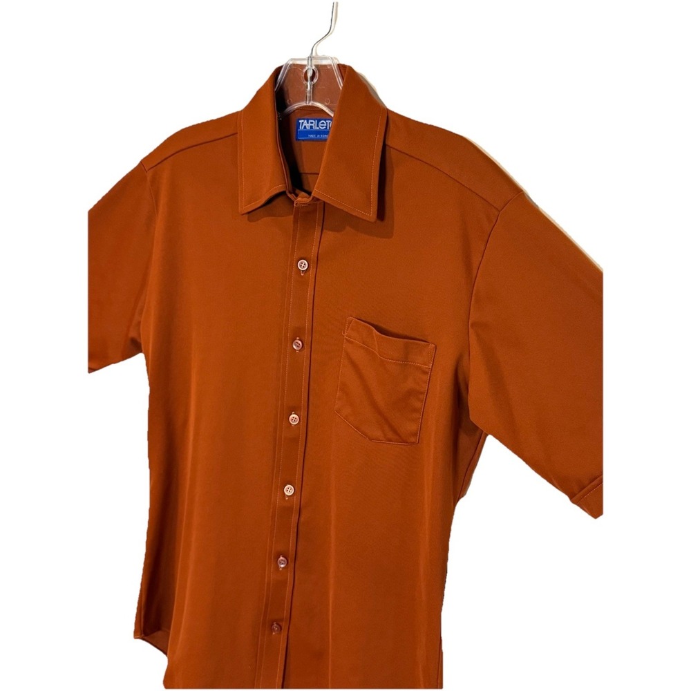 Vintage 70s Tarleton Shirt Men Sz M  Short Sleeve Button Rusty Orange Brown 15.5